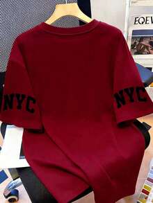 Women's Casual Fashion Street Letter Print Short Sleeve T-Shirt, Summer - Burgundy - View 2