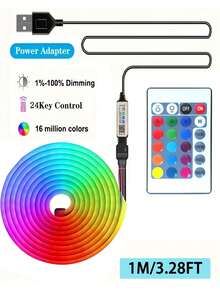 Dải đèn neon hồng ngoại RGB 1m/2m/3 mét/4m/5m, dải đèn LED silicon dẻo chống thấm nước, đèn trang trí không gian có điều khiển từ xa, đèn đổi màu cho trang trí Giáng sinh trong nhà/ngoài trời, điều khiển từ xa 24 phím và ứng dụng, thích hợp cho trang trí nhà cửa và dải đèn dẻo cho cảnh tuyết. - ánh sáng đa sắc - Xem 16