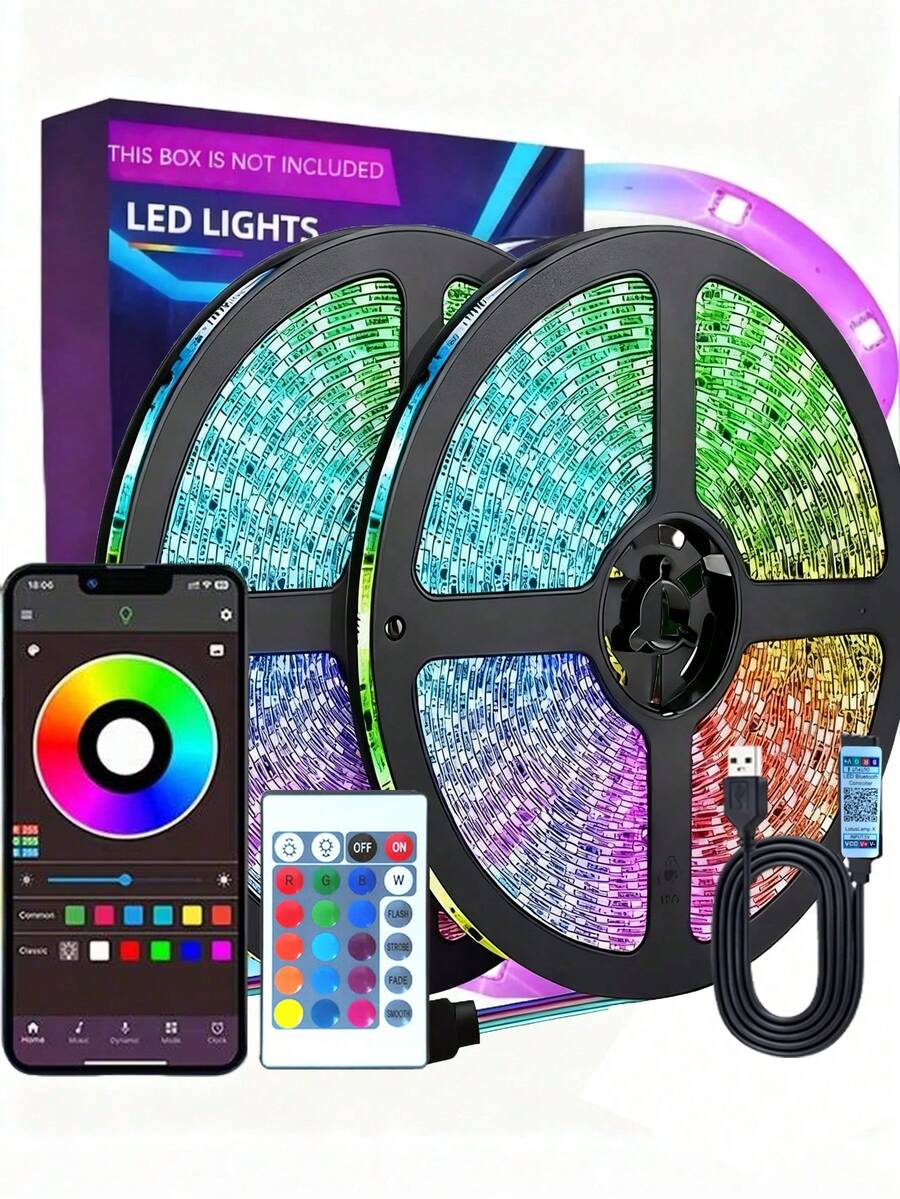 40米/131英尺RGB LED灯带，配备24键遥控器、App控制、可调光、DIY模式、USB供电，适用于家居装饰、电视、电脑、卧室、游戏显示器、圣诞节、万圣节、婚礼、生日派对、床头灯等。