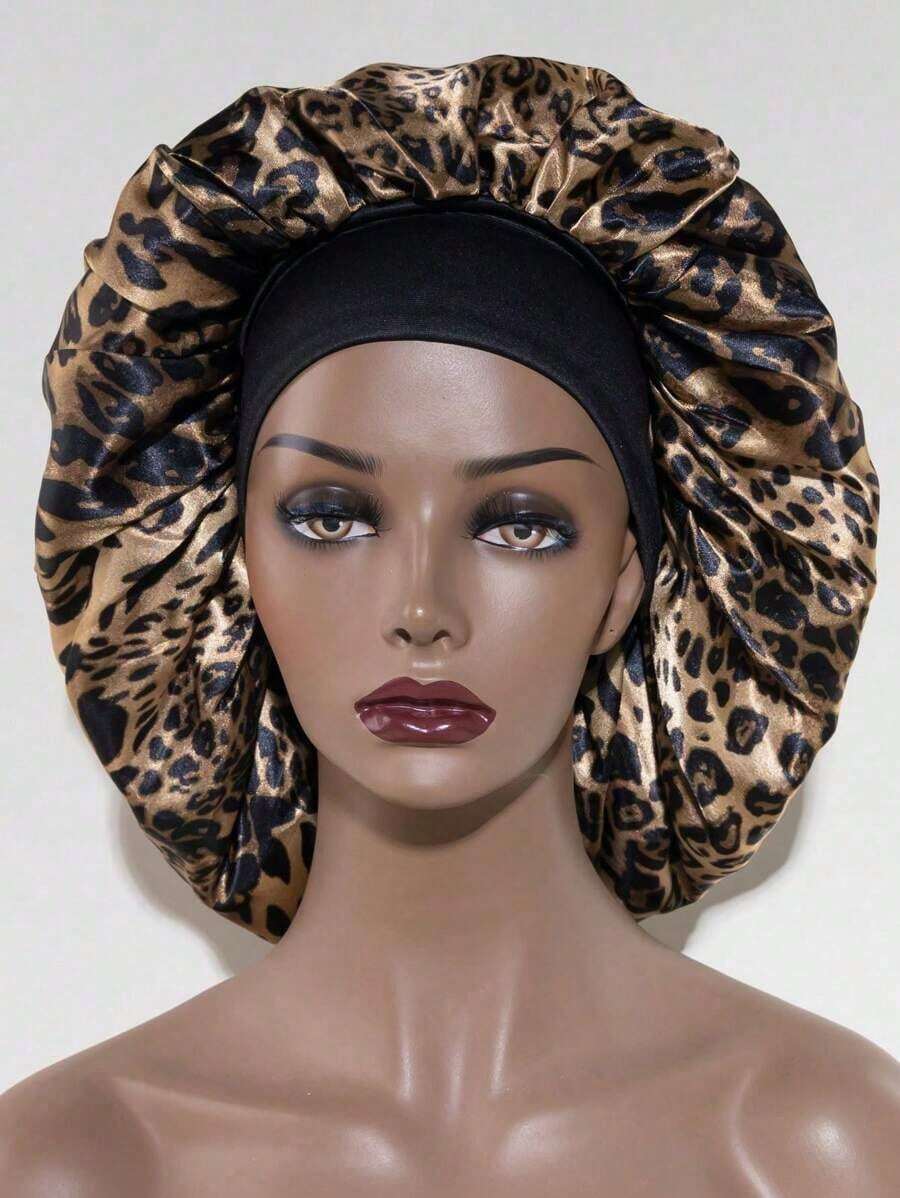 Awegeo Women's Oversized Brimmed Silky Satin Bonnet, Stretchy Soft Comfortable Sleep Cap For Hairstyling, Daily Home Use Hair Sleep Cap Sleep Bonnet - 黑色 - 查看 1