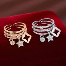 1pc Minimalist Geometric Design Cubic Zirconia Inlaid Adjustable Ring For Women - Multicolor - View 5