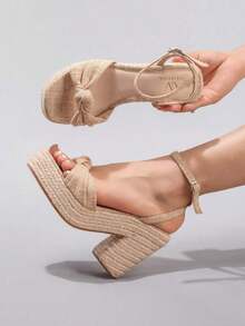 Rope Platform Wedge Twisted Open Toe Summer Vacation Casual High Heel Waterproof Sandals, Daily Fashion Women Shoes,Travel Essential - Quả mơ 2 - Xem 1