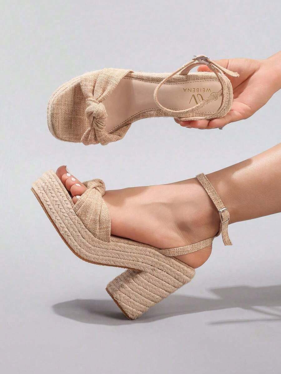 Rope Platform Wedge Twisted Open Toe Summer Vacation Casual High Heel Waterproof Sandals, Daily Fashion Women Shoes,Travel Essential - Quả mơ 2 - Xem 1