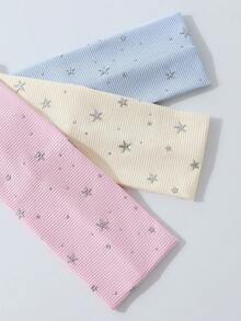 1-3条装女士柔软防滑星形印花发带，弹性瑜伽运动发饰，百搭日常夏季装扮沙滩发带 - 彩色 - 查看 2