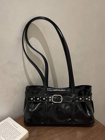 Bolsa Retrô de Grande Capacidade, Bolsa de Ombro Personalizada de Moda para Ir e Vir, Bolsa Minimalista Chique de Debaixo do Braço