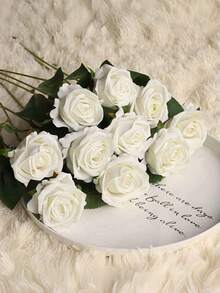1 pieza/5 piezas/8 piezas/10 piezas Rosa blanca artificial, ramo de novia artificial, flor de rosa artificial, textura de terciopelo de seda, floral artificial, rosa falsa, adecuada para regalo del Día de San Valentín, fiesta de boda, decoración del hogar, regalo de cumpleaños, decoración interior y exterior, arreglo de jarrón (Nota: Puede tener un ligero aroma, colóquelo junto a la ventana durante 1-2 días para su ventilación) Planta artificial - blanco puro - Ver 2