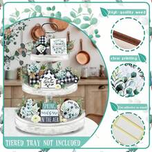 1/8pcs Spring Tiered Tray Decor, Farmhouse Eucalyptus Leaves Tray Decorations, Spring Gnome Wreath Buffalo Plaid Mason Jar Truck Wooden Signs, Rustic For Home Table Shelf Mantel Party - Nhiều màu - Xem 6