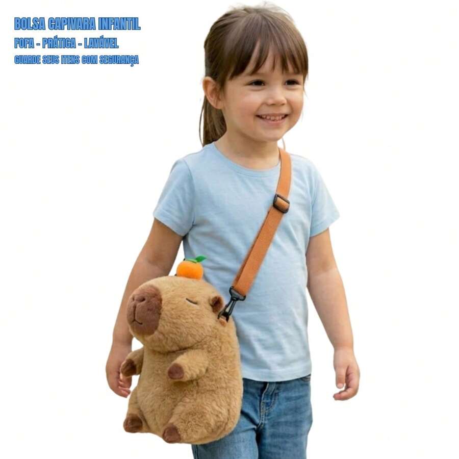 Bolsa Infantil Capivara 22cm Pelúcia Antialérgica com Compartimento - Bolsa Capivara 22cm Marrom - Visão 1