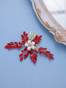 1 pieza Peineta de pelo de mujer elegante de lujo con flores de perlas falsas y cristales, tocado nupcial, accesorio de pelo de alta gama para banquetes, verano, vacaciones, viajes, accesorios de novia - Multicolor - Ver 19
