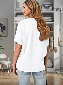 Women's Valentine's Day Letter Print T-Shirt - Casual Sporty Blouse Suitable For - Wear, Machine Washable Round Neck Top With Lettering, Versatile Everyday & Date Outfits (Comfortable Fit) - White - View 3