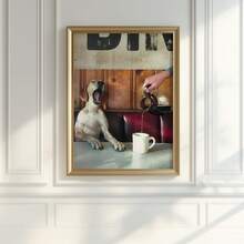 1 peça de arte de parede vintage Pup & Perk, foto monocromática de um cão de café com a frase "Stay Pawsitive" e textura de gelatina prateada. Papel texturizado para galeria, ideal para decoração de cantinho de café, cozinha de casa de praia, formatura ou qualquer outra ocasião. Presente perfeito para ela e decoração de festa de barista. - Multicolorido - Ver 2