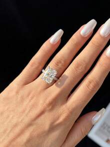 4ct Rectangular Moissanite Diamond Ring, Elegant 925 Sterling Silver Engagement/Wedding Ring, Birthday/Anniversary Gift For A Best Friend, Bridal Jewelry - 長方形莫桑戒指-4ct - 查看 2