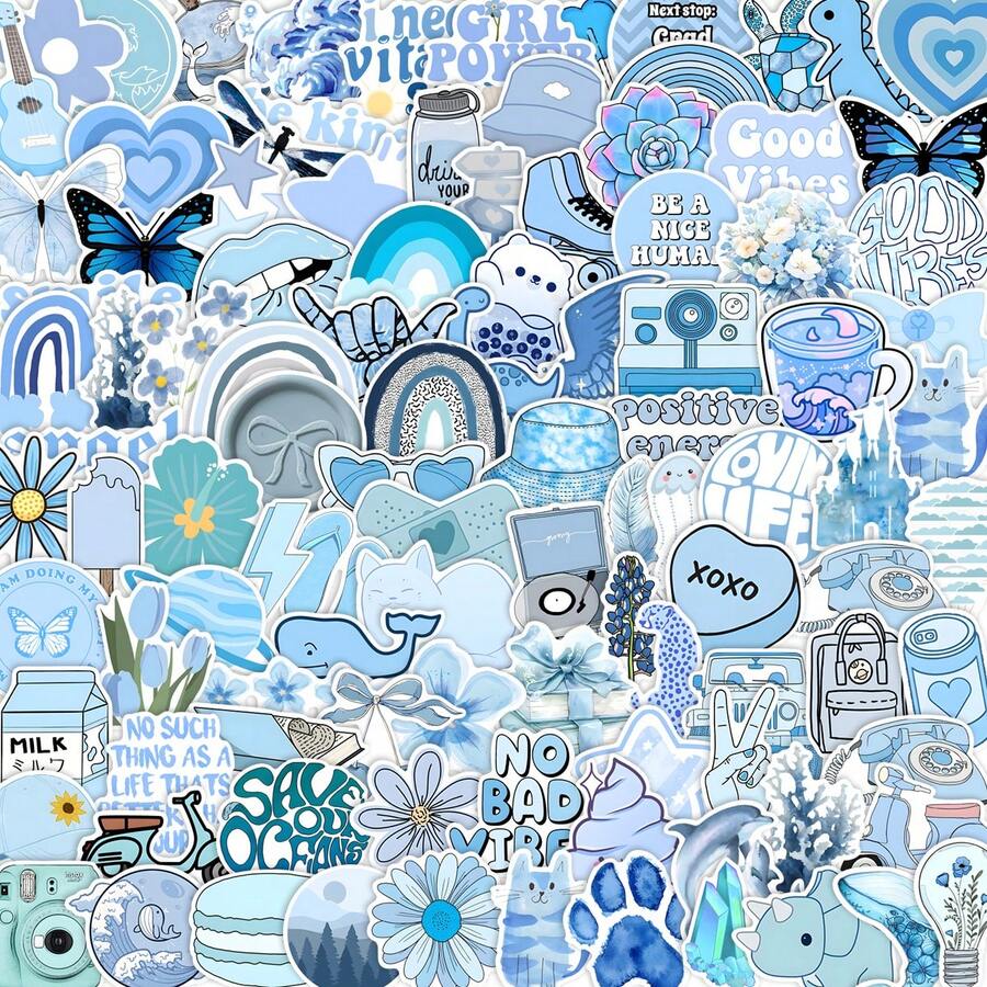 115 Stickers In Powder Blue Color From Denmark - Waterproof Vinyl, Suitable For Laptops, Water Bottles, Notebooks, Suitcases, Etc. - A Fun DIY Scrapbook Gift Featuring Cartoon Characters - Alien - View 1