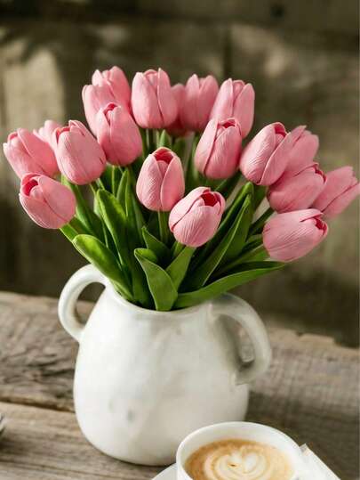 20pcs Deep Pink Tulip Artificial Flowers, Suitable For Valentine's Day Decor, Home Design, Bedroom, Living Room, Birthday Party