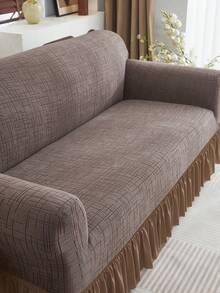 1 buah Sarung Sofa Elastis Berbahan Jacquard Kotak-kotak Mewah dengan Pinggiran Rok, Tahan Debu dan Kotoran, Pelindung Sofa Elastis Menyeluruh, Dekorasi Rumah, Dapat Dicuci dengan Mesin, Sarung Bantal Tidak Termasuk - Coffee Brown - View 9