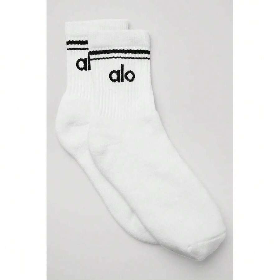 Alo Yoga Half-Crew Throwback Sock (1 Pair) White And Black - trắng - Xem 1