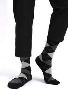 1 đôi tất nam màu đen họa tiết Argyle, kiểu dáng Anh Quốc, thoải mái, tối giản, dài đến giữa bắp chân. - Nhiều màu - Xem 5