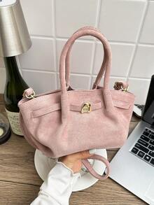 Dedoo European And American Fashion Design Buckle Suede Bucket Bag, Women's Autumn/Winter Shopping, Commuting, Party Gift Handbag - Pink - View 7