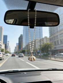 Adorno colgante para espejo retrovisor de coche con conchas naturales y perlas, accesorio de decoración de lujo para coche - A - Ver 7