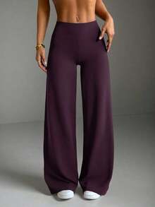 Pantalones acampanados ajustados de unicolor elegantes y modernos para el trabajo y el deporte para mujer, primavera - Rojo violeta - Ver 6