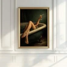 1pc Frameless Vintage Western Dirty Martini Sage Green Bathroom Poster Bikini Preppy Wall Art Canvas Print For Living Room, Bedroom, Dorm Room Decor - Bathroom - View 1