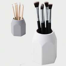 Geometric Silicone Pen Holder, White Desk Organizer Pencil Cup, Multi-Purpose Storage Pot For Office, Home & Makeup Brushes - Multicolor - View 6