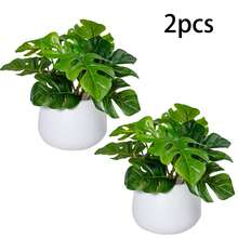 1pc Artificial Turtle Back Leaf Potted Plant, 6 Inch Fake Turtle Back Leaf In White Planter, Suitable For Decoration On Desks, Homes, Office Shelves, Beautiful Accent For Life! - Green - View 8