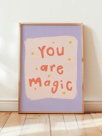 1pc Framed Canvas Wall Art, "You Have Magic" Inspirational Quote Artwork, Suitable For Kids Room, Nursery, Newborn Gift, Spring/Summer Decor, Daycare, Preschool, Boys Room, Girls Bedroom, Cute And Fun Children's Room Decor, Bright And Fashionable Wall Decoration