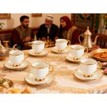 2/4/6 Sets 3oz Ceramic Coffee Cups With Saucers, Turkish Coffee Cups With Gold Rim Design, Arabic Coffee Cup Set, Suitable For Coffee, Milk, Juice, Ideal For Home, Restaurant, Cafe, Valentine's Day, Perfect Gift For Coffee Lovers - Multicolor - View 5