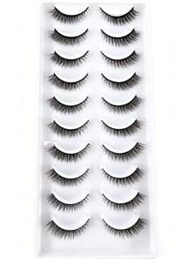 10 Pairs Soft & Fluffy 3D Faux Mink Eyelashes, Natural Looking Handmade Dramatic False Eyelashes, Thick & Voluminous Fake Eyelashes - Multicolor - View 3