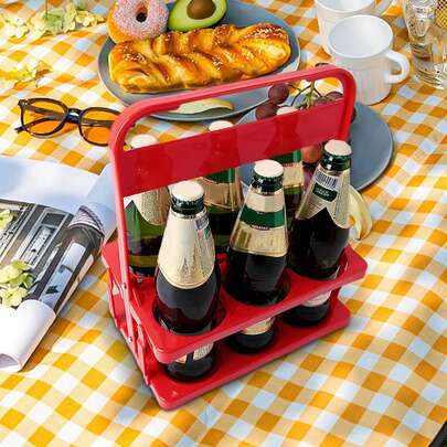 1pc 4/6 Slot Foldable Beverage & Beer Bottle Rack, Portable Drink Holder Caddy, Costco Cup Tray, Also Suitable As Wine Rack, Beer Bottle Storage Bin, Coffee & Milk Tea Carrier, For Daily Use And Party Supplies