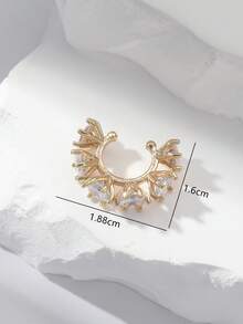 1pc Delicate Luxury Rhinestone Round Ear Cuff, Minimalist Design Earring For Non-Pierced Ears - Gold - View 2