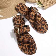 2026 New Retro Leopard Print Slippers For Women, Adjustable Buckle Flat Sandals Suitable For Party, Beach, Daily Wear - Coffee Brown - View 10