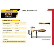 SARGENTO PARA MADERA 12" HFC020802 INGCO | SUJECIÓN PROFESIONAL - Negro - Ver 2