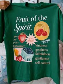Shirt Women's Fruit Print Round Neck T-Shirt - Soft Casual Short Sleeve Top With Inspirational "Fruit Of The Spirit" Design, Vibrant Strawberry Blueberry Lemon Graphics, Machine Washable Regular Fit For Casual Attire, T-Shirt Stylish, Comfortable TeeLoose And Comfortable2026 Halftime Show Shirt - màu xanh lá - Xem 3