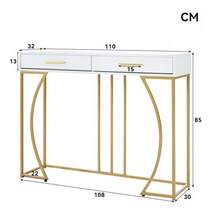 Console Table, Hall Table With 2 Drawers, Lightweight Luxury Style Side Table, Sofa Table, 110x32x85 Cm, White/Gold - White - View 5