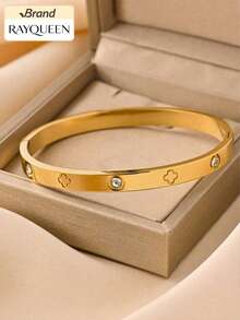 RAYQUEEN 4件套不锈钢时尚百搭花卉水钻手链套装，优雅日常佩戴及礼品 - 金黃色 - 查看 11