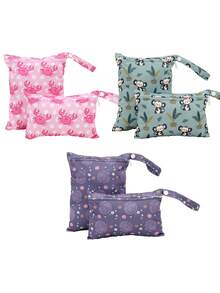 2pcs Cute & Fashionable Pattern Baby Diaper Wet Dry Bag/Storage Bag, Suitable For Baby Shower, Home Decor And Gifts - Multicolor - View 2
