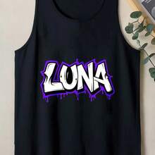 Sleeveless Tank Top Featuring A  Loose Fit With A Purple And White Graffiti Letter Design, Perfect For High Street Fashion Classic Men's Tank Top – Perfect For Casual Wear And Outdoor Activities - Black - View 1