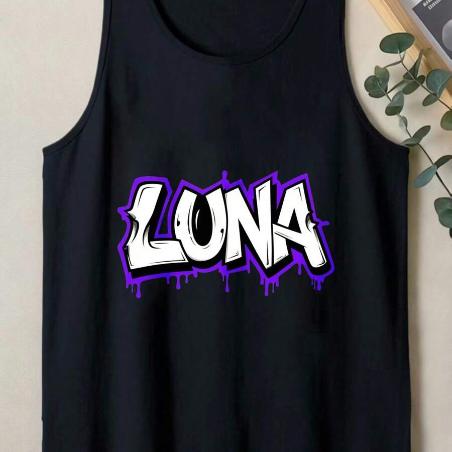 Sleeveless Tank Top Featuring A  Loose Fit With A Purple And White Graffiti Letter Design, Perfect For High Street Fashion Classic Men's Tank Top – Perfect For Casual Wear And Outdoor Activities - Black - View 1