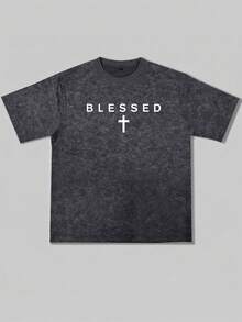 Zrgoth Men's Casual Versatile Minimalist Chest Graphic English Slogan Print Short Sleeve T-Shirt - Dark Grey - View 3