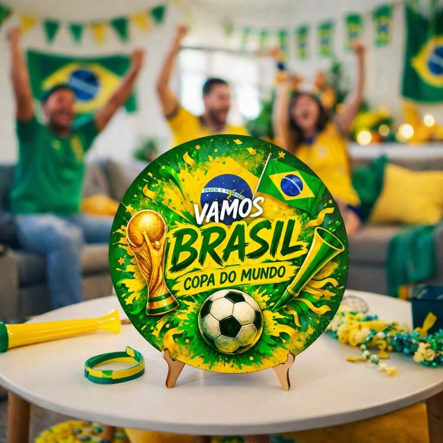 Round MDF Decorative Plaque 20cm Brazil World Cup + Stand - Copa01 - Ver 1