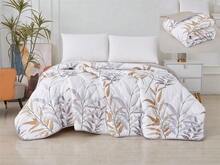 Edredom reversível com estampa tropical de folhas verdes, microfibra 300g, enchimento nórdico macio e acolchoado para camas de 90/105cm, 135/150cm e 180cm, colcha para quarto com tema de selva. - Bege e cinza - Ver 1