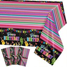 1/3件装黑色墨西哥主题生日桌布，尺寸137x274厘米，墨西哥狂欢节桌布，墨西哥狂欢节派对桌布，墨西哥主题桌布 - 彩色 - 查看 9