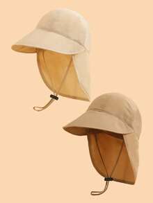 2pcs Baby Bucket Hat, Neck Protective Toddler Sun Hat, Adjustable Breathable Quick-Dry Summer Beach Hat For Boys & Girls - Multicolor - View 8