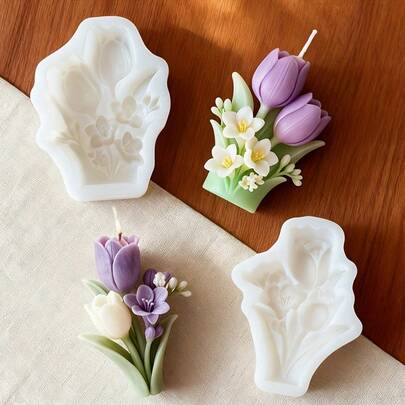 Bộ 2 khuôn silicon làm nến hình hoa tulip lãng mạn, khuôn nến hoa kiểu dáng tự nhiên tươi mới, khuôn nến/xà phòng thơm thủ công, trang trí nhà cửa, thiết kế nhiều hoa, dễ lấy khuôn và bền, thích hợp cho phòng khách và phòng học để tạo không khí lãng mạn, thích hợp làm quà lưu niệm, quà tân gia, quà tặng ngày lễ, khuôn hoa văn, vật liệu thủ công, cần thiết cho người có sở thích sáng tạo.