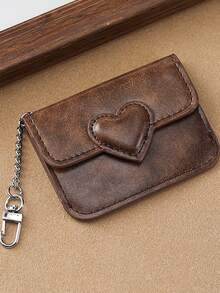 1个PU皮革卡包，女士可爱心形小钱包，多卡位防磁卡包，旅行零钱袋 - 彩色 - 查看 6