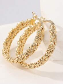 1 Pair Fashionable Luxury Hollow Earrings, Gold Hoop Style, Suitable For Daily Wear And Vacation - Gold - View 6