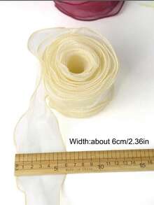 Cinta de organza de seda con onda de 6 cm de ancho y 5 m de largo, material para lazos, adornos para el cabello, manualidades DIY, envoltura de regalos, decoración y encaje - multicolor - Ver 6