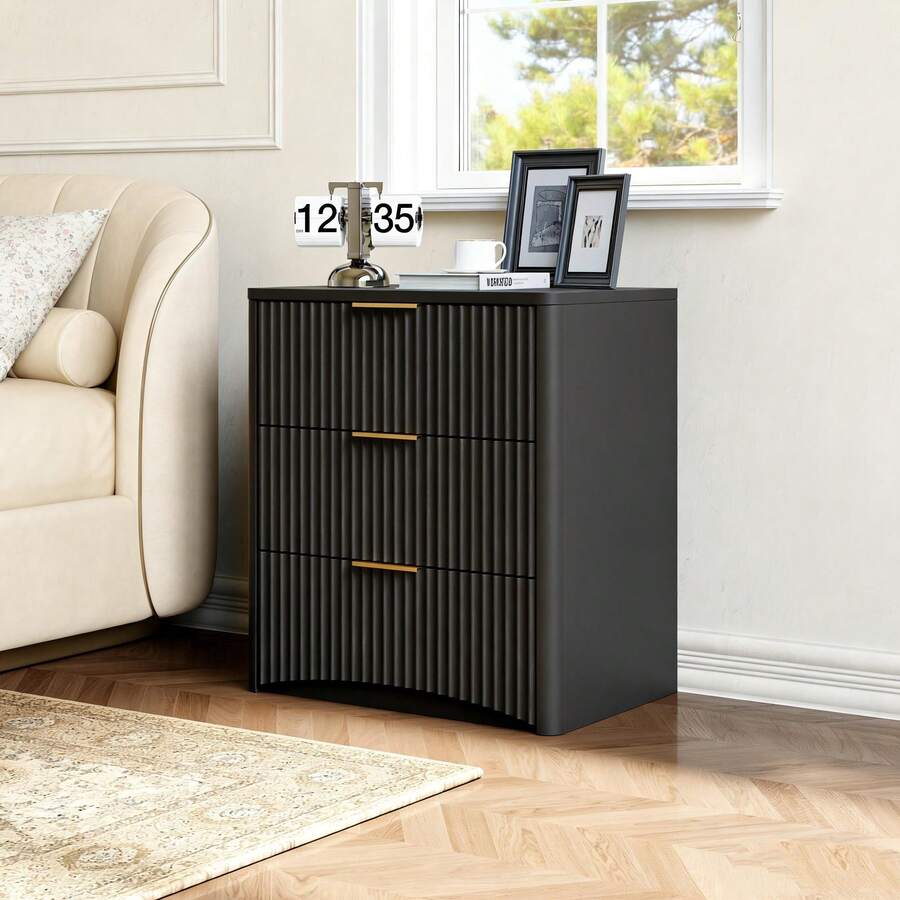 Nightstands - 3 Drawer, Black - View 1
